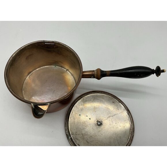 Antique Swedish Copper Ware Cooking Pot with Lid 8 inches Long x 2 Inches High - Picture 4 of 12